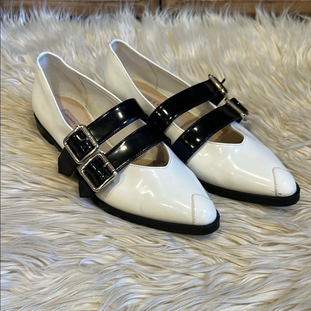 Black and White Ballet Flats with Straps